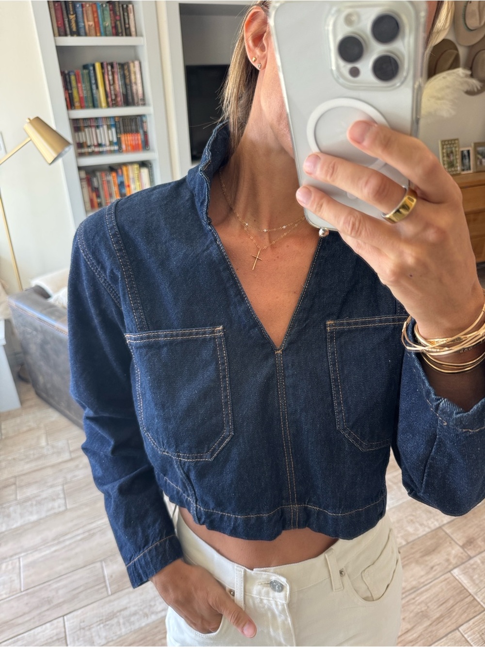 Zara Dark Blue Cropped Denim Jacket